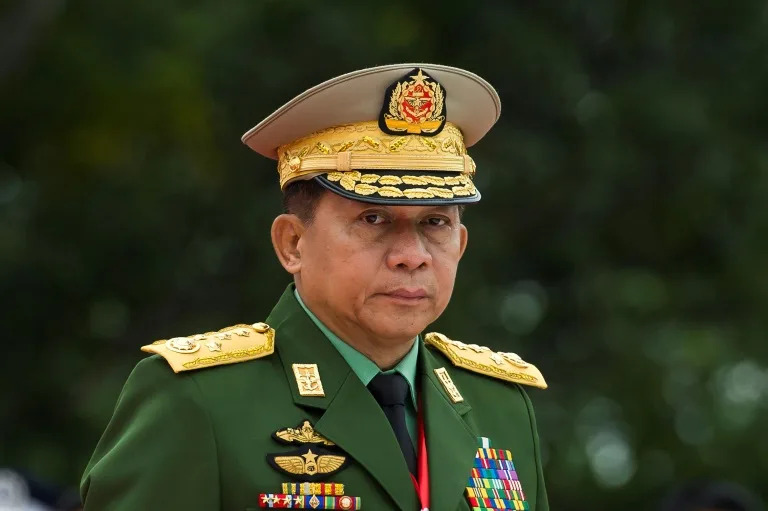 Junta chief Min Aung Hlaing has faced public criticism from military supporters in recent weeks as government forces lose territory to ethnic minority armed groups (YE AUNG THU)