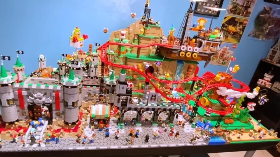 A huge LEGO Mario Kart rollercoaster build