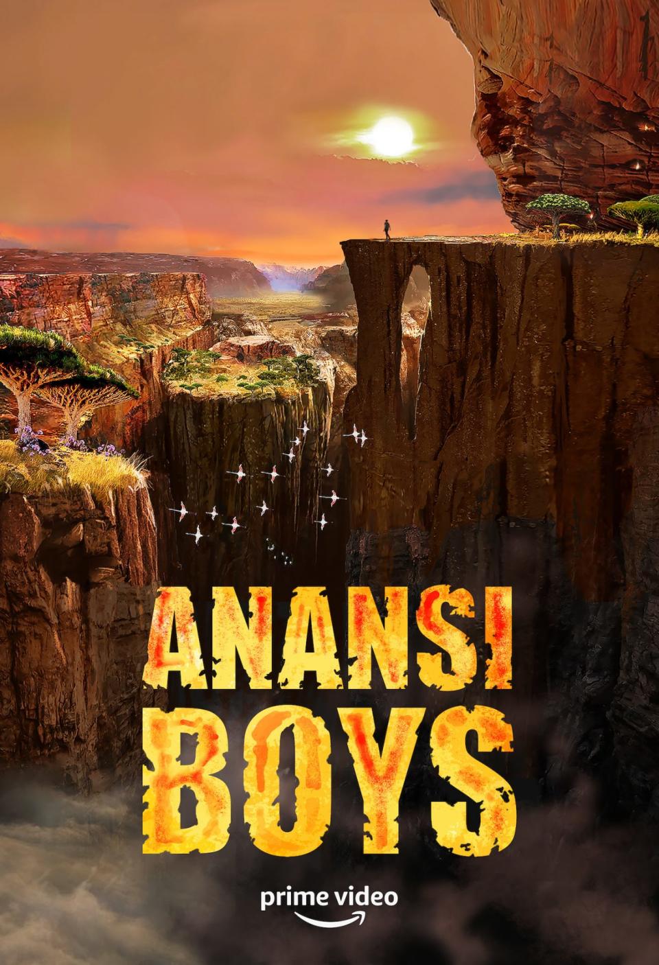 A mountainous backdrop on the poster for Anansi Boys