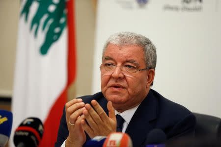 Lebanon's Interior Minister Nohad Machnouk talks after closing the polling stations during Beirut's municipal elections in the Interior ministry in Beirut, Lebanon, May 8, 2016. REUTERS/Mohamed Azakir