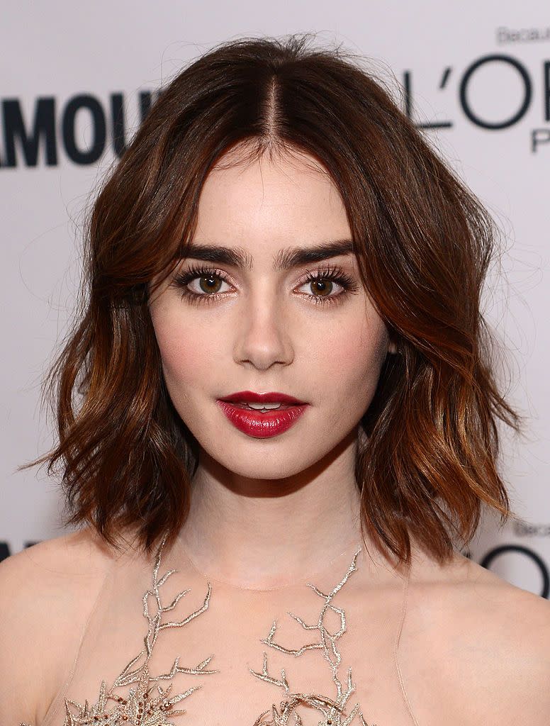 short hairstyles for thick hair lily collins