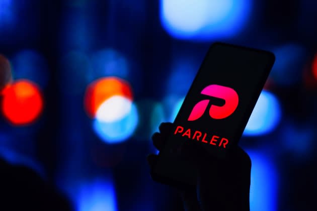 parler-value-tanks.jpg In this photo illustration, the Parler logo is displayed on - Credit: Rafael Henrique/SOPA Images/LightRocket/Getty Images