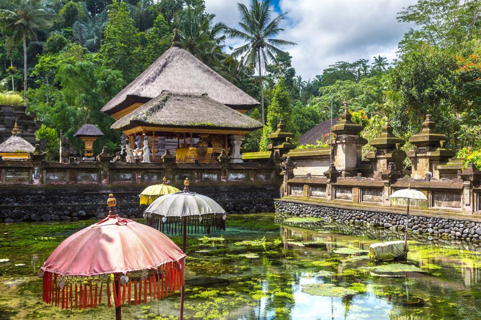 Pool holy water in Pura Tirta Empul Temple on Bali, Indonesia