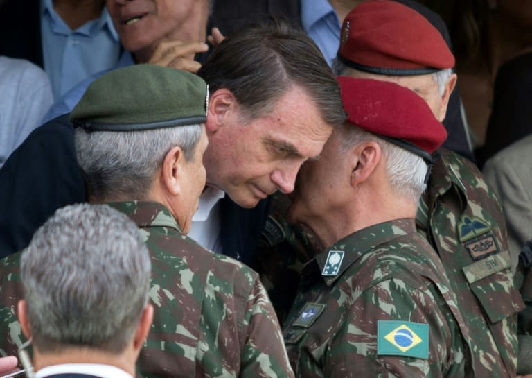 Incoming Brazilian President Jair Bolsonaro (C) -- seen in November 2018 at the graduation ceremony of new paratroopers in Rio de Janeiro -- may find his privatization plans countered by ex-military men in his cabinet