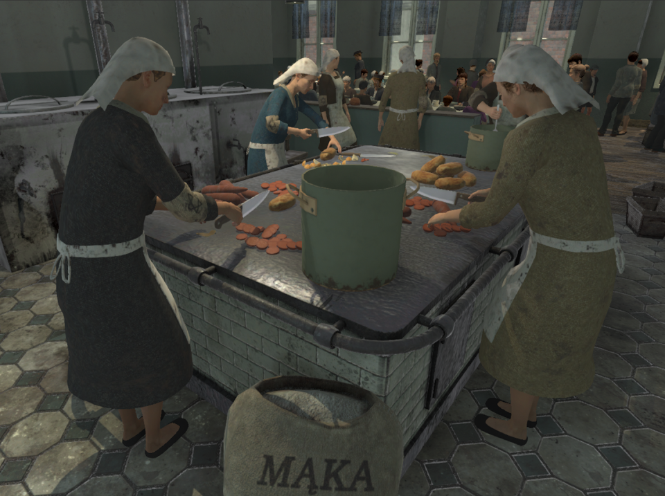 A virtual re-creation of a soup kitchen in the Warsaw Ghetto in 1941. Jennifer Eve Rich, Author provided