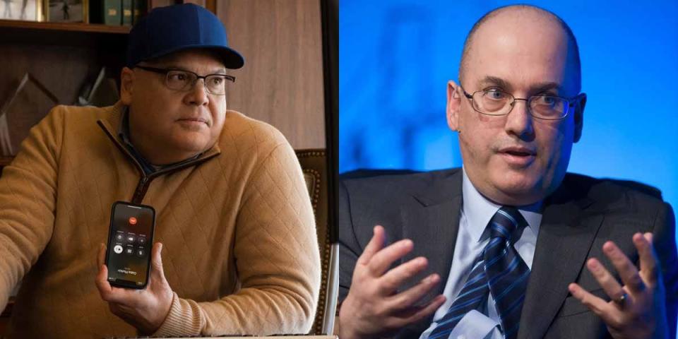 Side by sides of Vincent D'Onofrio in "Dumb Money" and Steve Cohen.