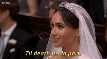 closeup of megan markle saying, til death us do part