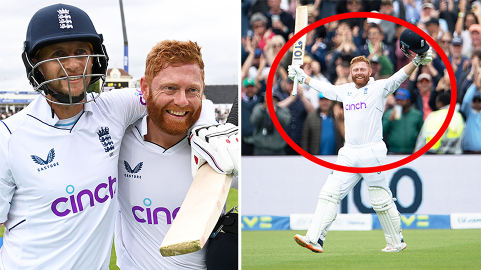 Jonny Bairstow (pictured right) and Joe Root (pictured left) embrace after England defeat India in the fifth cricket Test.