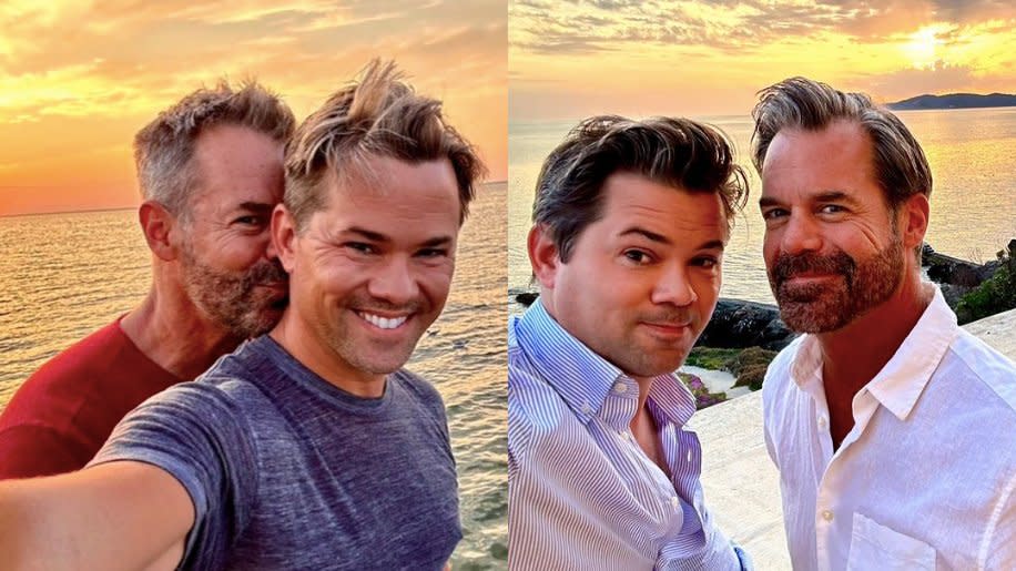 Side by side photos of Tuc Watkins and Andrew Rannells