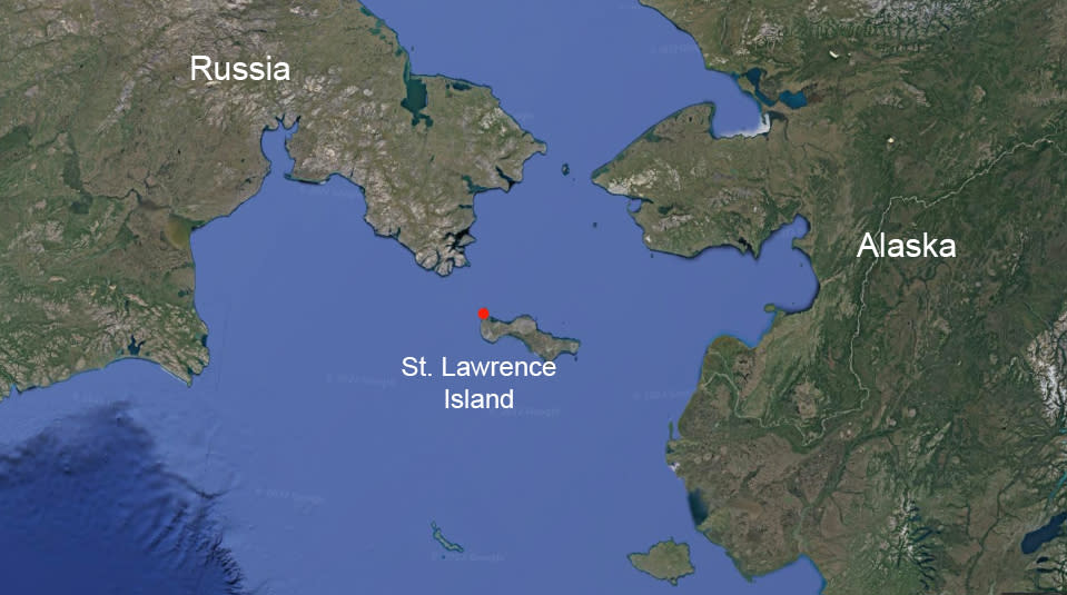 Alaska's St. Lawrence Island in the Bering Sea. (NBC News; Google Earth)