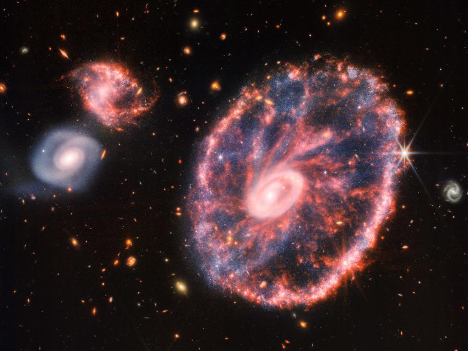 The James Webb Space Telescope captured a snapshot of the Cartwheel Galaxy, which is around 500 million light years from Earth.