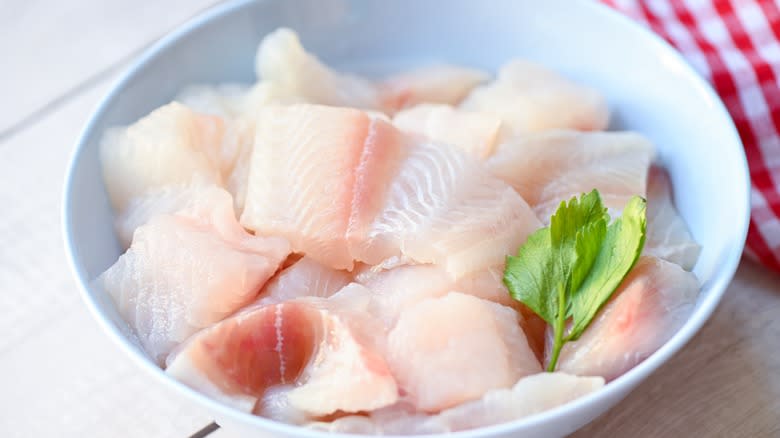 tilapia fillet pieces in bowl