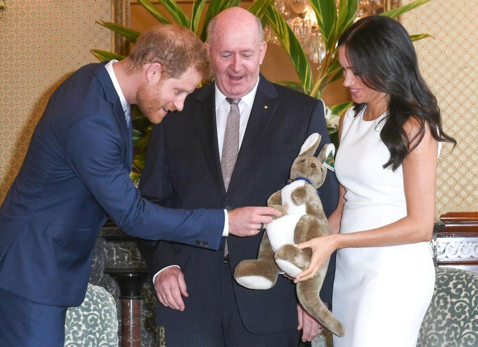 Prince Harry, Governor General Peter Cosgrove and Meghan Markle