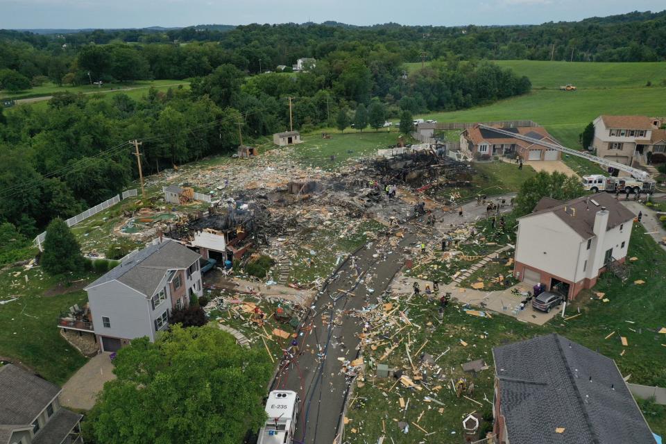 Drone 11 captures destruction after Plum house explosion.