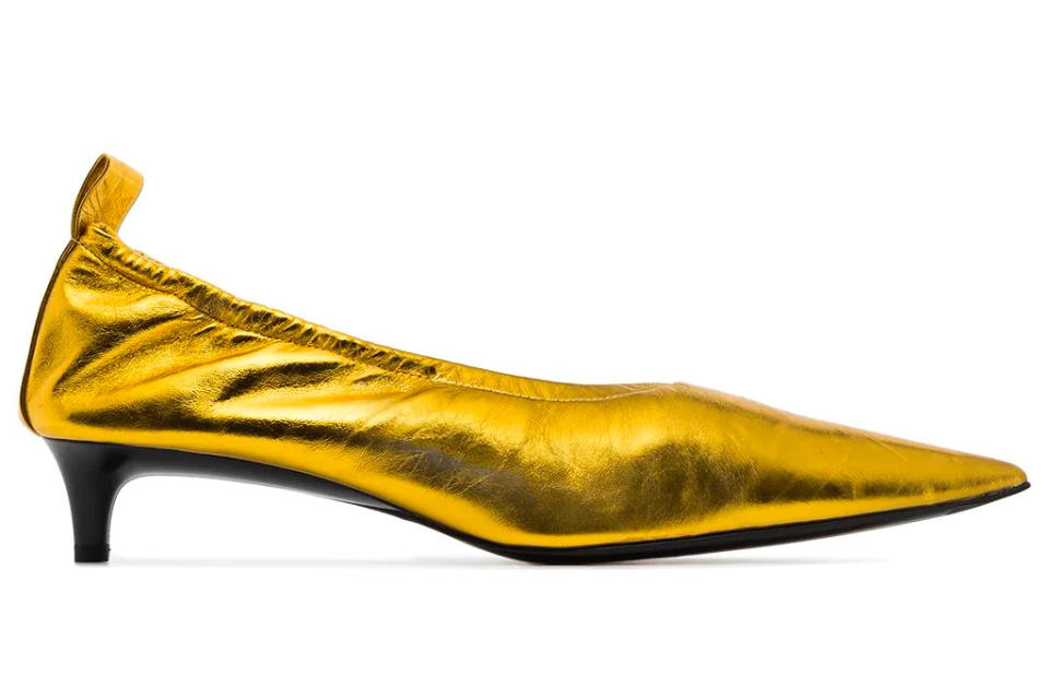 gold heels, pumps, jil sander