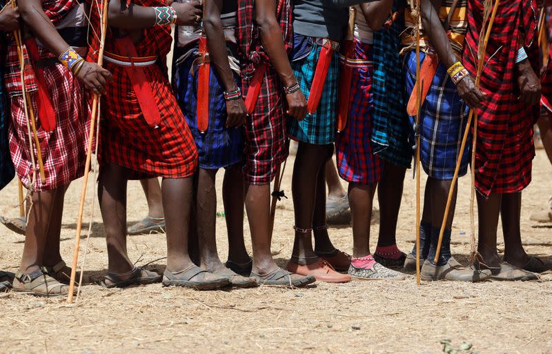 Maasai men attend the Olng'esherr passage ceremony in Maparasha hills of Kajiado