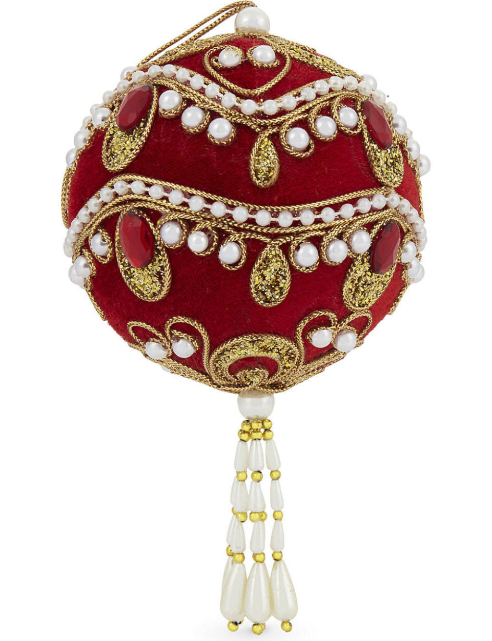 <p><strong>BUY NOW: <a rel="nofollow noopener" href="http://www.selfridges.com/GB/en/cat/hanging-ornament-embellished-tassel-bauble-16cm_200-3000674-YSXS4362/" target="_blank" data-ylk="slk:Embellished Tassel Bauble, £25, Selfridges;elm:context_link;itc:0;sec:content-canvas" class="link ">Embellished Tassel Bauble, £25, Selfridges</a></strong></p>