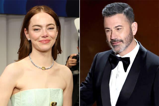 <p>Mike Coppola/Getty; Kevin Winter/Getty</p> Emma Stone and Jimmy Kimmel on Oscar night