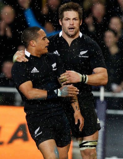 New Zealand's Richie McCaw (R) and Aaron Smith during a rugby union test match in September. Coach Steve Hansen said star flanker McCaw was always going to figure in Edinburgh at the start of a tour also featuring internationals against Italy, Wales and England