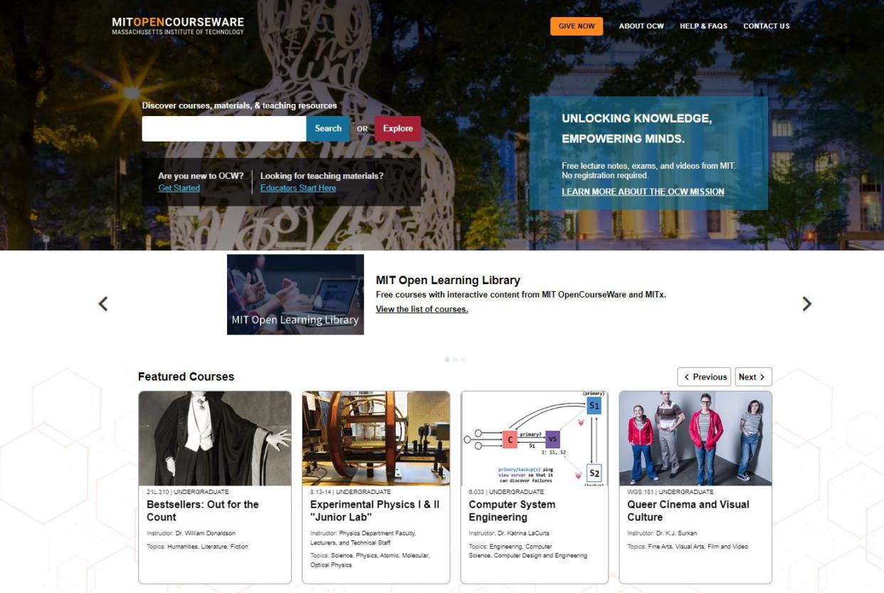 Screenshot of MIT OpenCourseWare