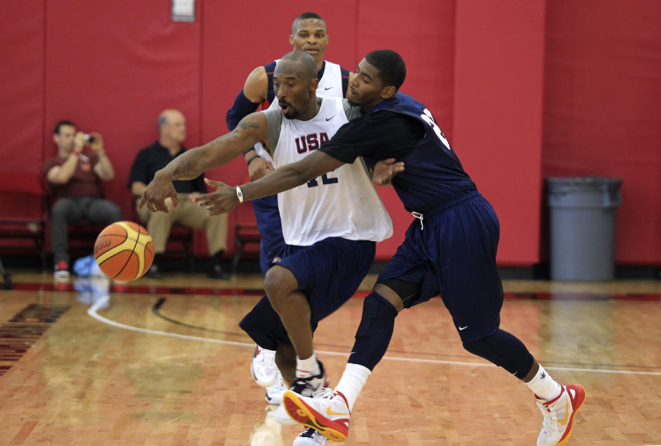 Kobe Bryant and Kyrie Irving bonded as 2012 U.S. Olympic teammates. (Reuters/Las Vegas Sun/Sam Morris)