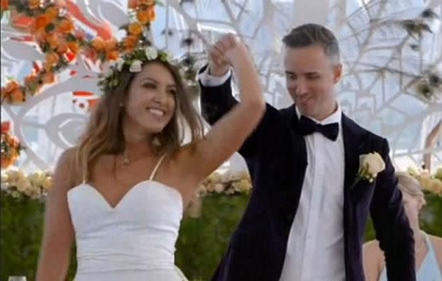 Nadia and Anthony at their first wedding when the series began. Source: Channel Nine