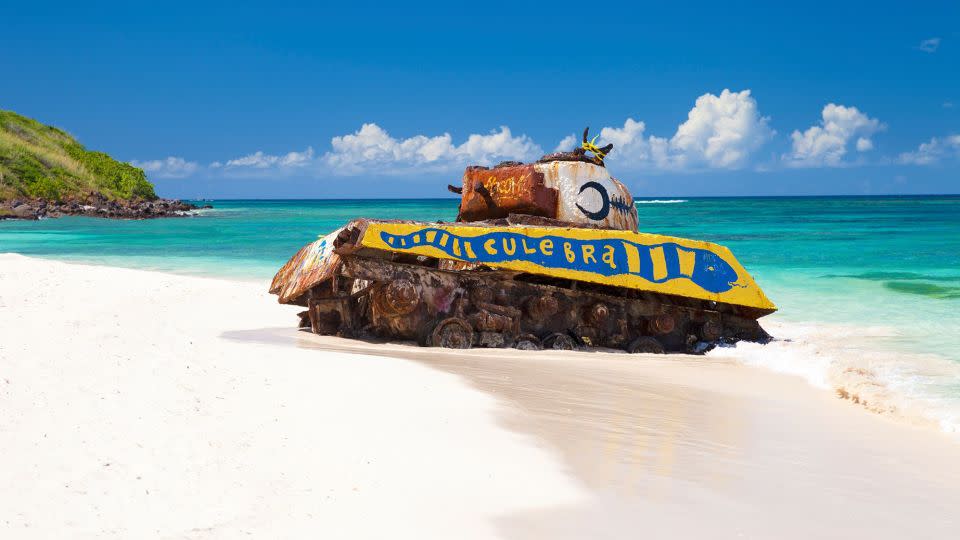 A rusting tank makes for unusual beachcombing on Culebra's Flamenco Beach. - cdwheatley/iStockphoto/Getty Images