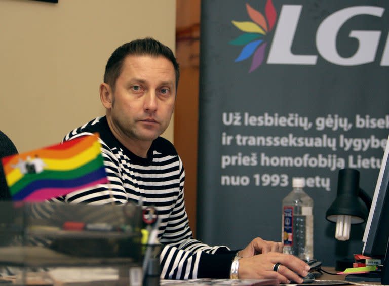 The head of the Lithuanian Gay League, Vladimir Simonko, poses on October 23, 2009 in Vilnius. Homosexual rights campaigners will hold their second rally ever in the capital Vilnius on July 27