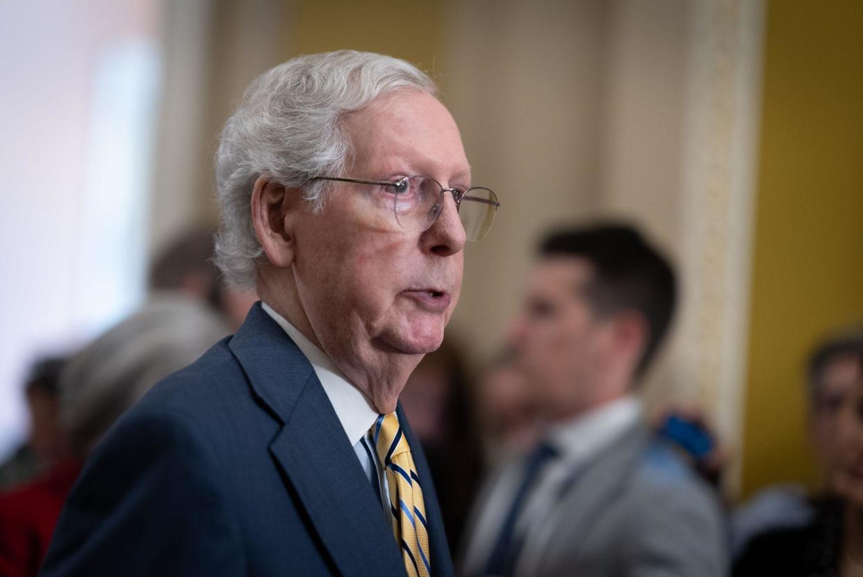 <span>Mitch McConnell speaks at the Capitol in Washington DC, on Wednesday.</span><span>Photograph: Douglas Christian/Zuma Press Wire/Rex/Shutterstock</span>