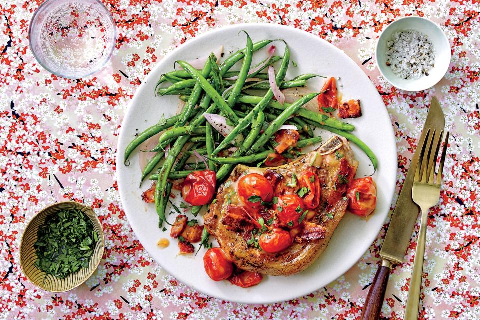 Pork Chops with Tomato-Bacon Gravy