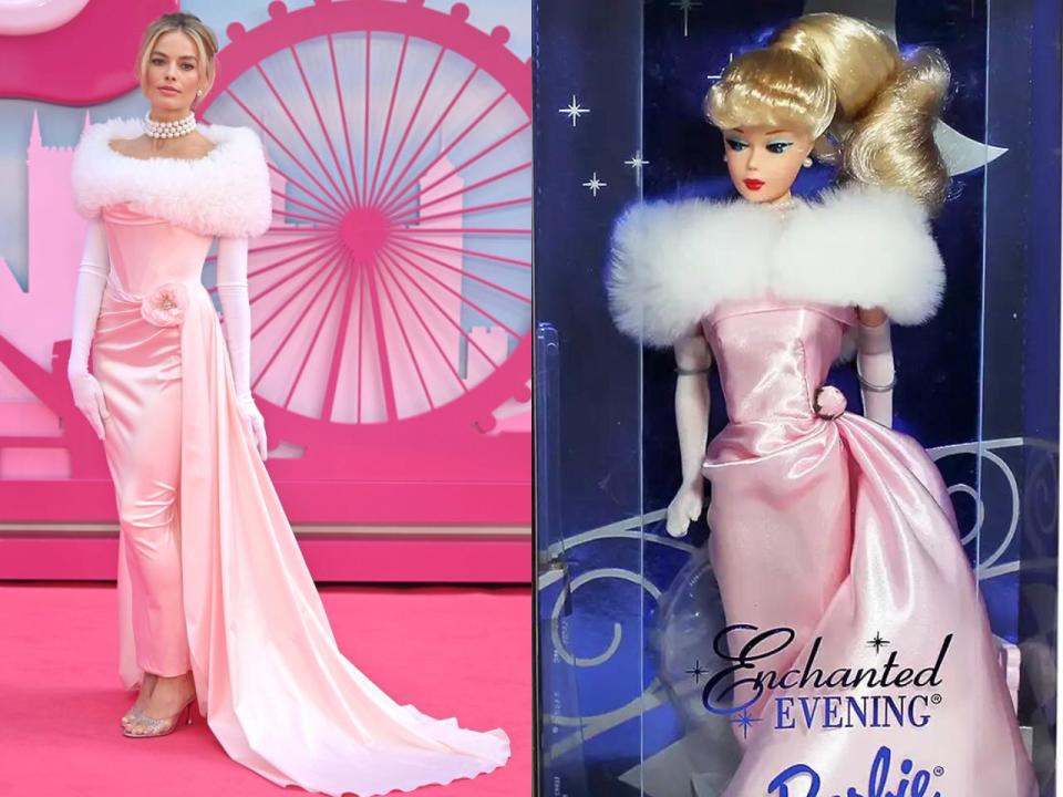 Margot Robbie's look at the "Barbie" premiere in London was inspired by "Enchanted Evening" Barbie.