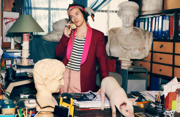 Harry Styles in a 2019 Gucci tailoring campaign.<p>Photo: Courtesy of Gucci</p>