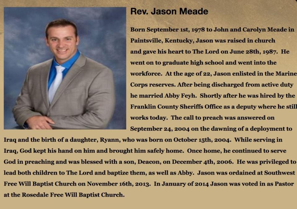 Meade's biography from the archived website of the church he serves at, Rosedale Free Will Baptist Church in Madison County. The church's website has been taken down since Meade shot and killed Casey Goodson Jr. on Dec. 4.