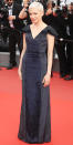 <p>Williams attended the Cannes premiere of her film <em>Wonderstruck </em>in a long navy gown with ruffled cap sleeves and a flattering V-neck. </p>