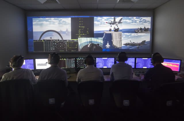 The control room for a specialist fighter jet simulator at BAE Systems in Warton, Lancashire