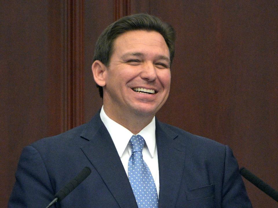Florida Gov. Ron DeSantis addresses a joint session of the legislature, Tuesday, January 11, 2022, in Tallahassee, Florida.