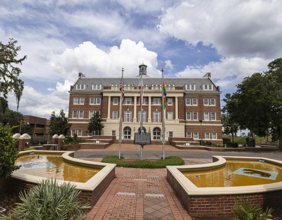 Lee Hall sits atop the hill at the Florida A&M University campus in Tallahassee, Fla., Thursday, June 6, 2024. $237 million donation to FAMU was promised by Gregory Gerami, a 30-year-old who called himself Texas’ “youngest African American industrial hemp producer,” but everything was not what it seemed and the donation is now in limbo. Gerami maintains that everything will work out, but FAMU is not the only small university that has engaged with his major donation proposals only to see them go nowhere. (AP Photo/Mark Wallheiser)