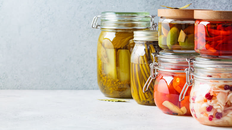 assorted pickle jars