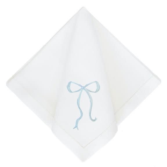 <p>bowsandblue.com</p><p><strong>$160.00</strong></p><p><a href="https://bowsandblue.com/collections/napkins/products/watercolor-bow-dinner-napkins" rel="nofollow noopener" target="_blank" data-ylk="slk:Shop Now;elm:context_link;itc:0;sec:content-canvas" class="link ">Shop Now</a></p><p>Instantly elevate your tablescape with our hand-embroidered Bows & Blue napkins. Truly gorgeous and unique. Original artwork by Riley Sheehey for Bows & Blue.Sold as a set of fourHand-thread-drawn hemstitch, mitered corners100% linenSize: 20" x 20" Made by Courtland & Co. exclusively for Bows & Blue. </p>