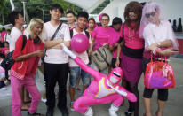 This participant (seen with some friends) even came dressed as Pink Ranger from the popular TV series, The Power Rangers. (Yahoo! photo/Melissa Law)