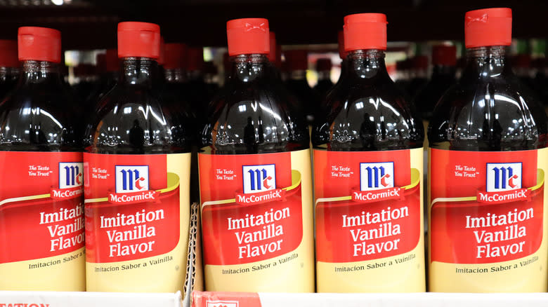 Imitation vanilla bottles on shelf