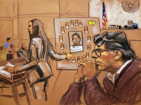 Court room sketch of assistant United States Attorney Moira Penza is shown shown in this courtroom sketch during closing arguments in the trial of Nxim leader Keith Raniere, in Manhattan