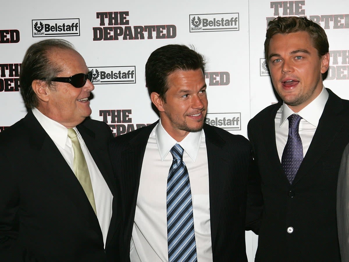 Jack Nicholson, Mark Wahlberg and Leonardo DiCaprio at the New York permiere of Martin Scorsese’s The Departed (Getty Images)