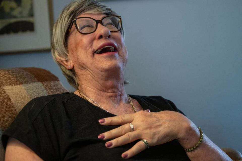 Stephanie Haskins laughs at home on Monday. She the subject of a documentary that will debut at the Sofia in midtown Sacramento on June 21 at 5:30 p.m.