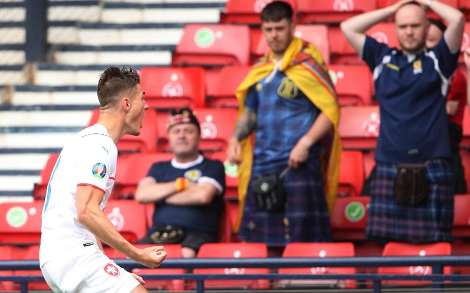 Schick celebrates in front of Scotland fans - GETTY IMAGES