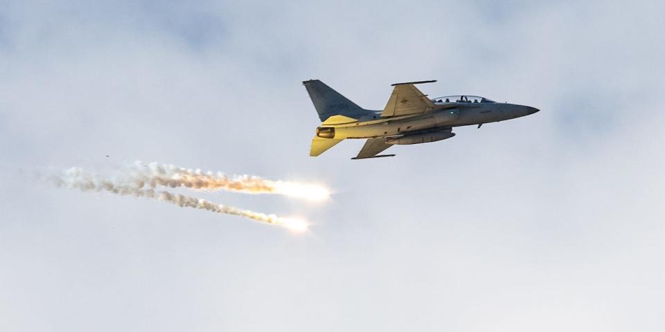 South Korean FA-50 combat jet aircraft flares