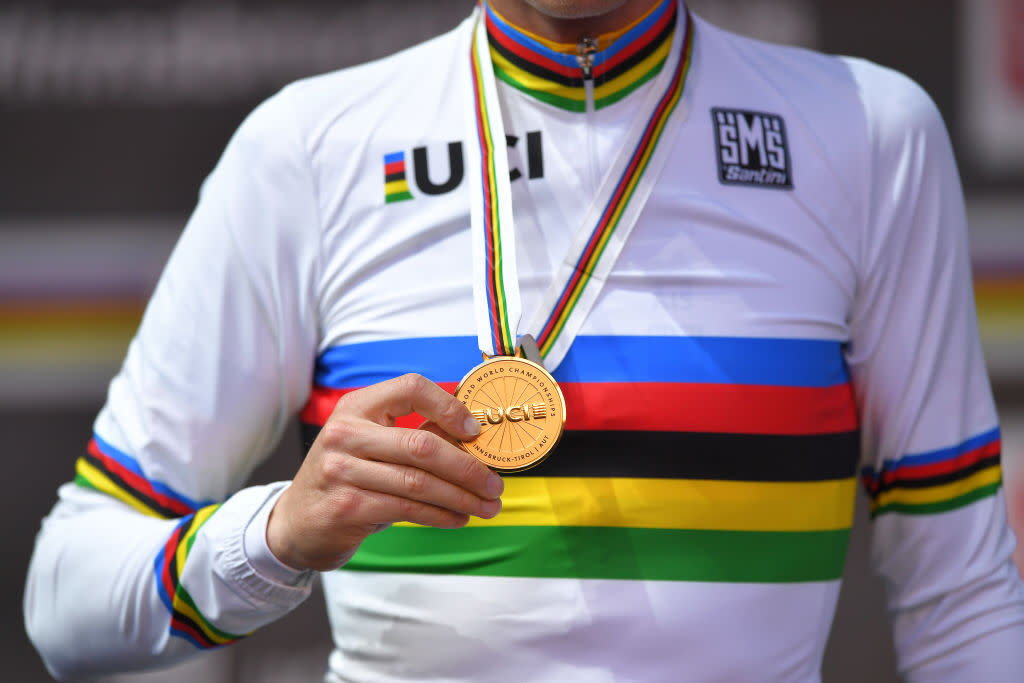  The rainbow jersey. Rohan Dennis (pictured) was the last Australian to win an elite category Road World Championships title, taking out the 2018 and 2019 time trial 