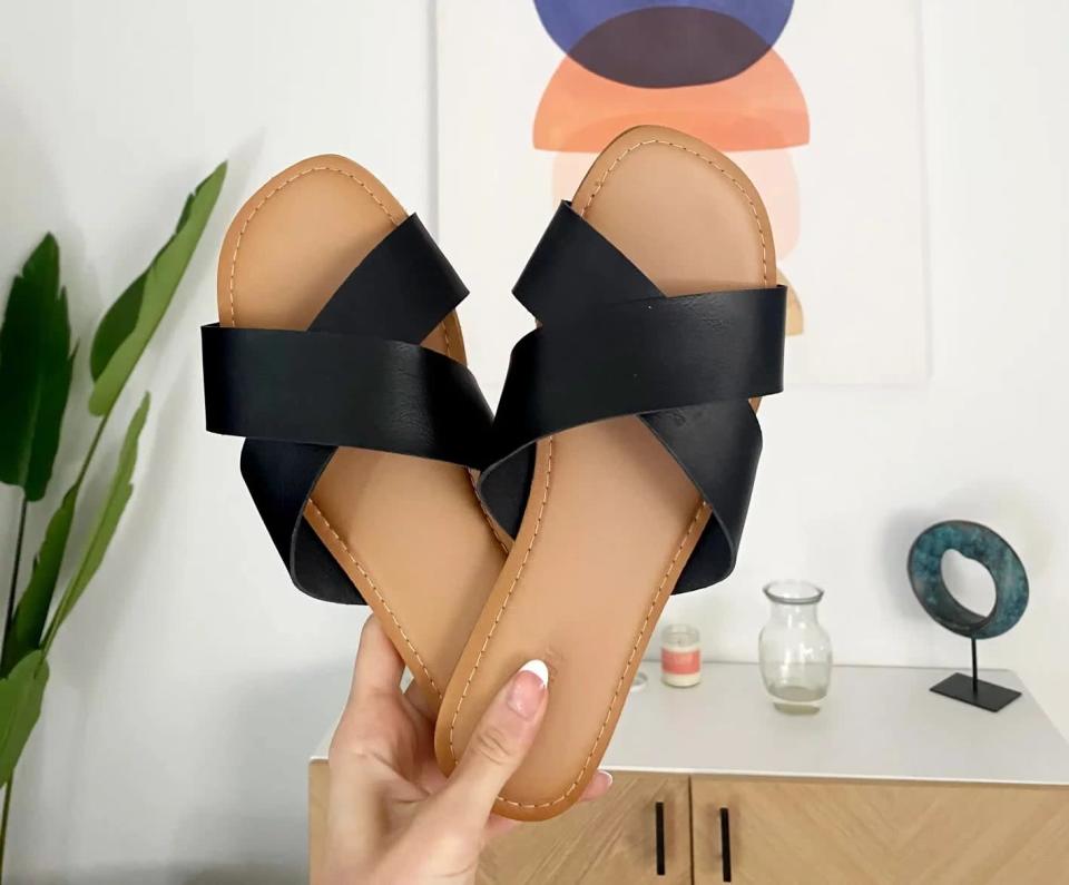 <p><strong>The item:</strong> <span>Old Navy Criss-Cross Faux-Leather Sandals</span> ($16, originally $20)</p> <p><strong>What our editor said:</strong> "The brand describes these sandals as having a cushioned footbed, and in no way are they exaggerating. These slides feel like I'm walking on a cloud - or at least what I imagine walking on a cloud would feel like, anyway. Better yet, everything about them feels super durable, like they'll last me well beyond this summer." - MP</p> <p>If you want to read more, here is the <a href="https://www.popsugar.com/fashion/old-navy-criss-cross-faux-leather-sandals-editor-review-48800140" class="link " rel="nofollow noopener" target="_blank" data-ylk="slk:complete review">complete review</a>.</p>