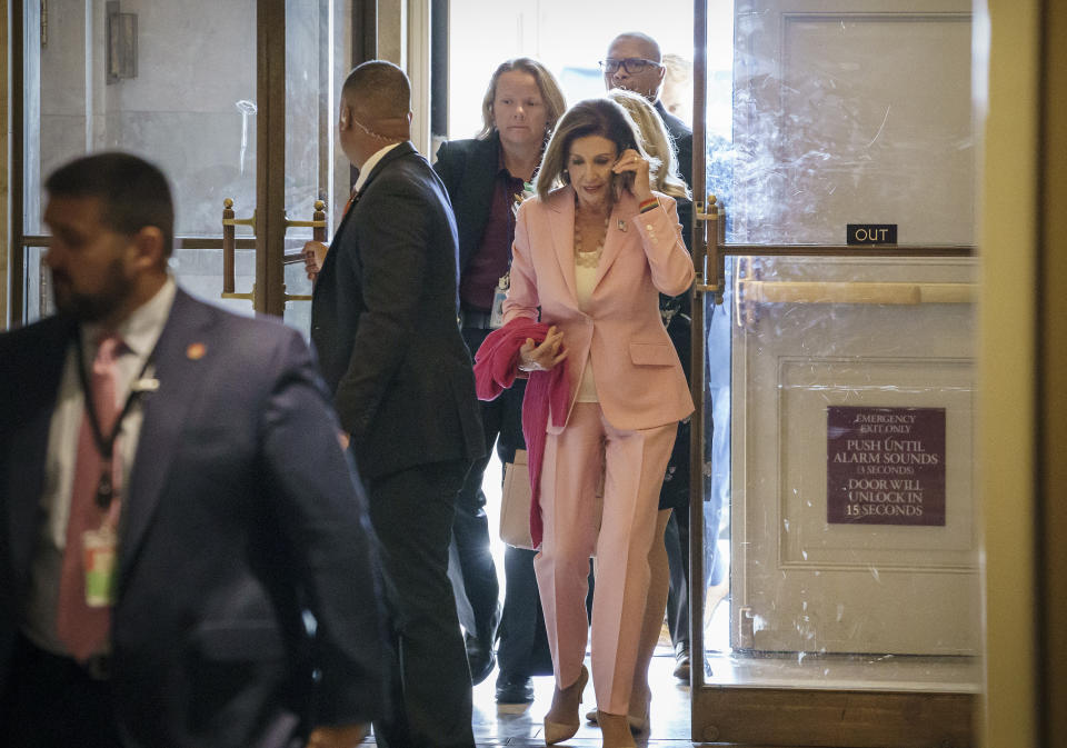 Speaker of the House Nancy Pelosi, D-Calif., arrives at the Capitol in Washington, as she manages the impeachment inquiry of President Donald Trump, Friday, Sept. 27, 2019. (AP Photo/J. Scott Applewhite)