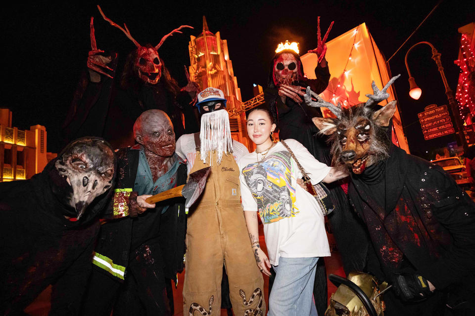 <p>making some new friends at Halloween Horror Nights at Universal Studios Hollywood on Sept. 10.</p>